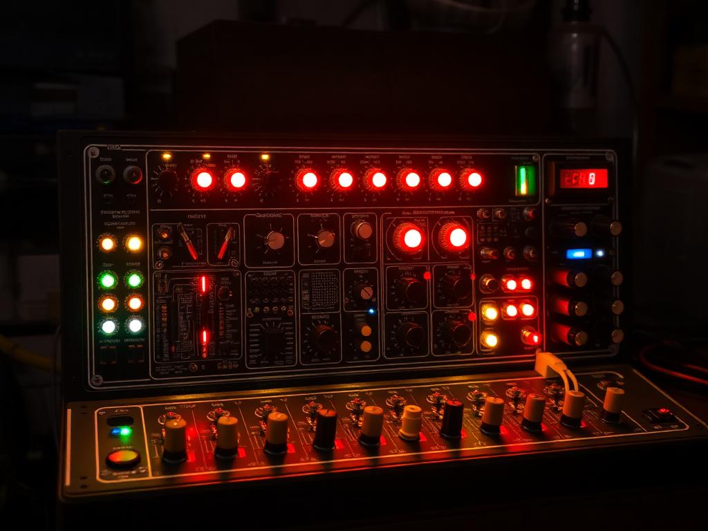 Vintage console with glowing knobs repurposed as a smart home hub